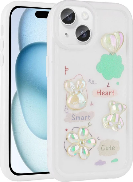 Apple iPhone 13 Kılıf Kabartma Figürlü Parlak Mnc Toys Silikon Kapak-Beyaz ürün görseli 1