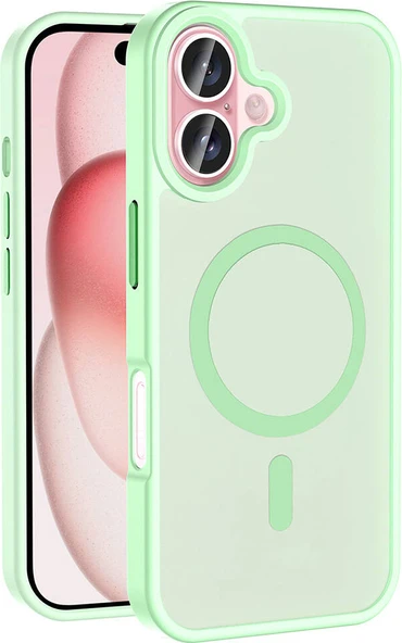 iPhone 16 Plus Kılıf Magsafe Şarj Özellikli Mat Arka Yüzey Mnc Sio Kapak-Açık Yeşil ürün görseli 1