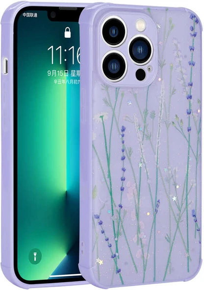 iPhone 12 Pro Max Kılıf Simli Desenli Kamera Korumalı Parlak Mnc Popy Kapak-Dallar ürün görseli 1
