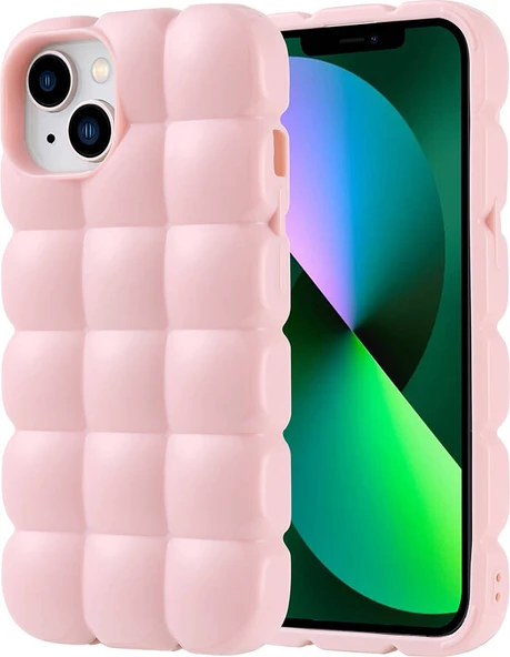 Apple iPhone 13 Kılıf Parlak Esnek Silikon Mnc Dom Dom Kapak-Pembe ürün görseli 1