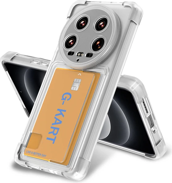 Xiaomi Mi 14 Ultra Kılıf Airbag Tasarımlı Şeffaf Kartlıklı Mnc G-Kart Kapak-Renksiz ürün görseli 1