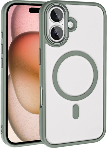 Apple iPhone 16 Plus Kılıf Wireless Şarj Özellikli Mnc Krom Magsafe Silikon Kapak-Titanyum-Gri ürün görseli 1