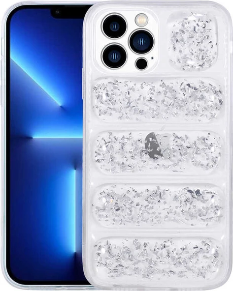 iPhone 12 Pro Max Uyumlu Kamera Korumalı Simli Airbag'li Mnc Dalga Kapak-Gümüş ürün görseli 1