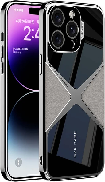 Apple iPhone 15 Pro Kılıf Ultra Ince Kamera Korumalı Pc + Deri Arka Yüzey Mnc X-Pro Kapak-Titanyum- ürün görseli 1