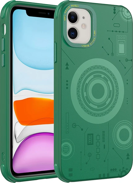 iPhone 11 Uyumlu Mnc Wireless Şarj Özellikli Desenli Hot Kapak-Koyu Yeşil ürün görseli 1