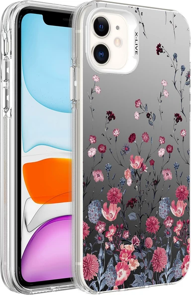 iPhone 11 Uyumlu Desenli Mnc Silver Sert Kapak-Çiçek ürün görseli 1