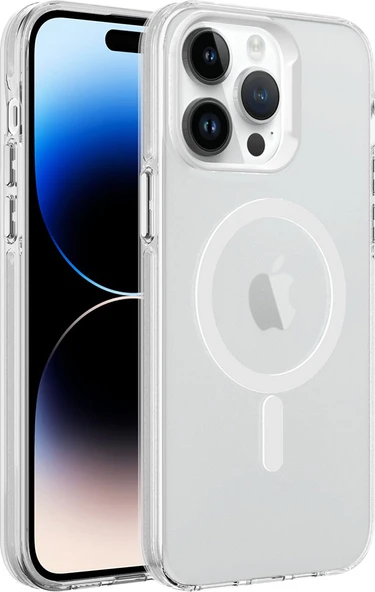 iPhone 14 Pro Uyumlu Mnc Magsafe Şarj Özellikli Buzlu Transparan C-Pro Sert Kapak-Renksiz ürün görseli 1