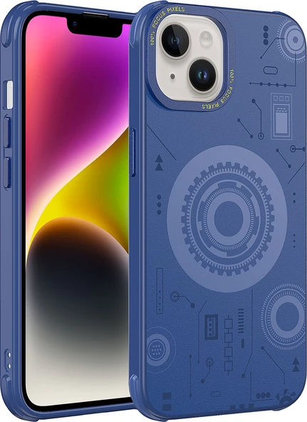 iPhone 14 Plus Uyumlu Mnc Wireless Şarj Özellikli Desenli Hot Kapak-Lacivert ürün görseli 1