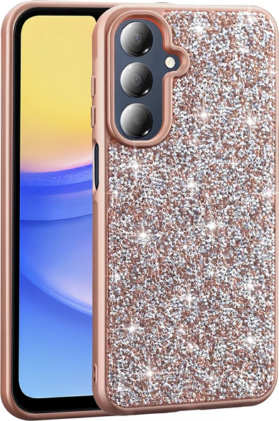 Galaxy A16 Kılıf Parlak Taşlı Tasarım Mnc Pırlanta Kapak - Gold ürün görseli 1