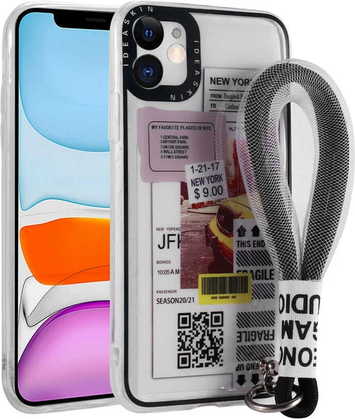 iPhone 11 Kılıf Desenli El Askılı Ipli Mnc Astana Silikon Kapak-Sarı Taksi ürün görseli 1