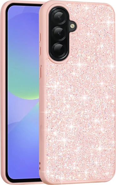 Galaxy A56 Kılıf Parlak Taşlı Tasarım Mnc Pırlanta Kapak - Pembe ürün görseli 1