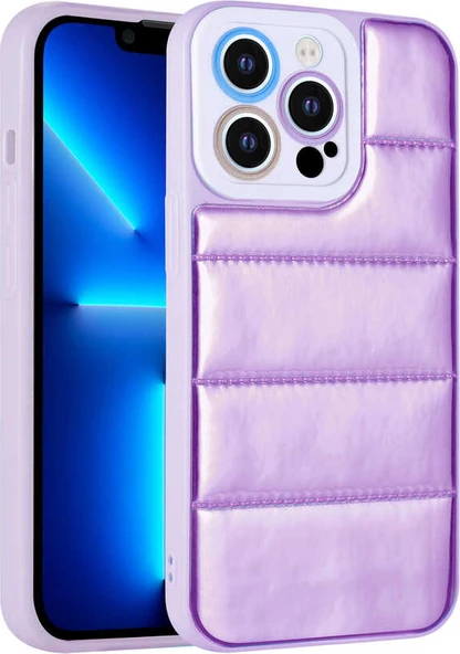 iPhone 13 Pro Max Uyumlu Kamera Korumalı Airbagli Renkli Mnc Seksek Kapak-Mor ürün görseli 1