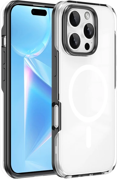 iPhone 16 Pro Max Kılıf Magsafe Şarj Özellikli Çıkarılabilir Arka Yüzeyli Mnc Polar Kapak-Siy-Siyah ürün görseli 1