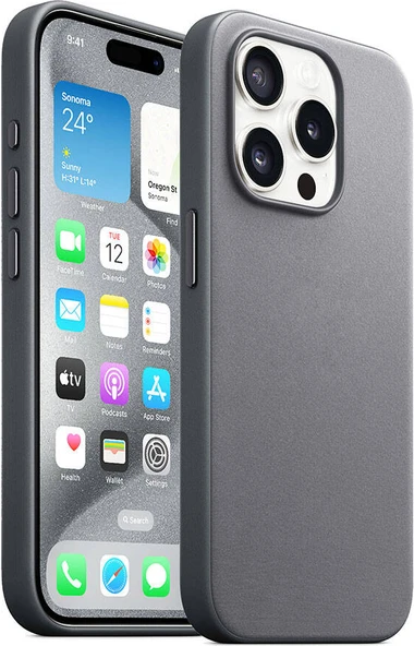Apple iPhone 15 Pro Kılıf Mnc Magsafe Şarj Özellikli Mikro Fiber Optimal Kapak-Gri ürün görseli 1