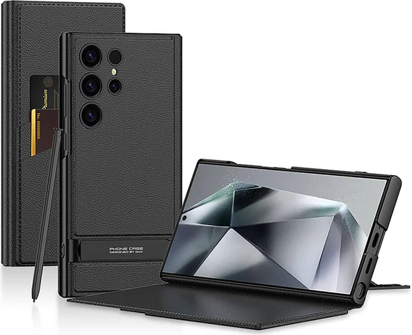Galaxy S24 Ultra Kılıf Kamera Korumalı Suni Deri Tasarım Mnc Droga Standlı Kartlıklı Kapaklı Kılıf- ürün görseli 1
