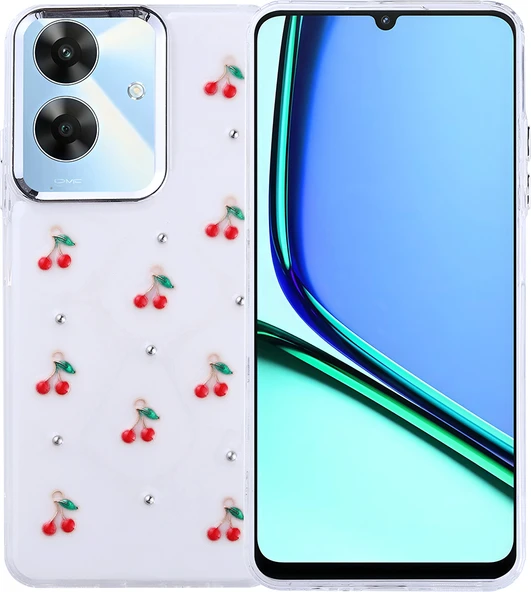 Realme Note 60 Kılıf Airbag Tasarımlı Simli Şeffaf Mnc Kutup Kapak - Kiraz ürün görseli 1