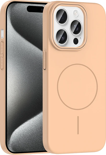 iPhone 15 Pro Max Kılıf Magsafe Şarj Özellikli Mnc Ruby Silikon Kapak - Desert Titanyum ürün görseli 1
