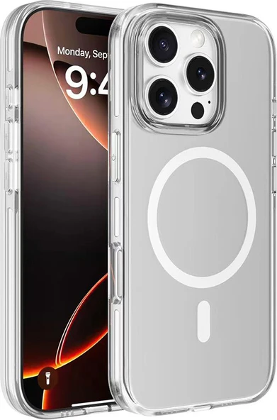 iPhone 16 Pro Kılıf Magsafe Şarj Özellikli Kamera Korumalı Mnc Kripto Kapak-Şeffaf ürün görseli 1