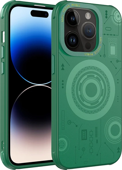 iPhone 14 Pro Uyumlu Mnc Wireless Şarj Özellikli Desenli Hot Kapak-Koyu Yeşil ürün görseli 1