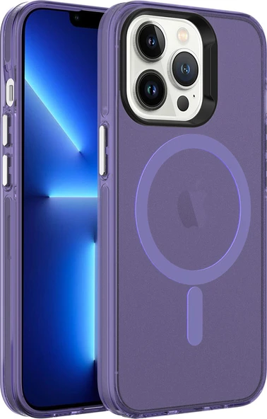 iPhone 13 Pro Max Uyumlu Mnc Magsafe Şarj Özellikli Buzlu Transparan C-Pro Sert Kapak-Derin Mor ürün görseli 1