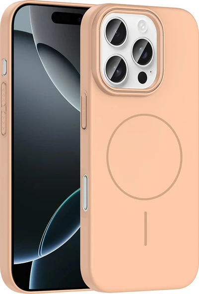 iPhone 16 Pro Kılıf Magsafe Şarj Özellikli Mnc Ruby Silikon Kapak - Desert Titanyum ürün görseli 1