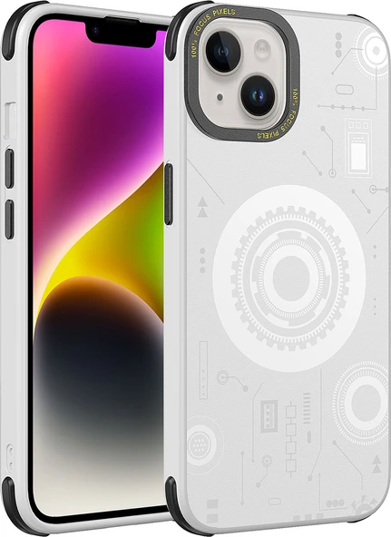 iPhone 14 Plus Uyumlu Mnc Wireless Şarj Özellikli Desenli Hot Kapak-Beyaz ürün görseli 1