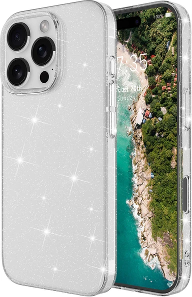 Apple iPhone 16 Pro Kılıf Parlayan Simli Şeffaf Mnc Redos Kapak-Şeffaf ürün görseli 1