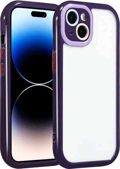 Apple iPhone 14 Kılıf Kamera Korumalı Renkli Kenar ve Çerçeve Tasarımlı Mnc Vitamin Kapak-Derin Mor ürün görseli 1