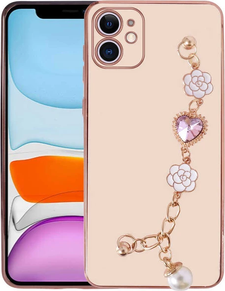 iPhone 11 Kılıf El Tutamaçlı Kamera Korumalı Mnc Taka Silikon Kapak-Pembe ürün görseli 1