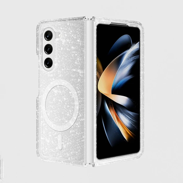 Galaxy Z Fold 6 Kılıf Magsafe Şarj Özellikli Parlayan Simli Saydam Renkli Mnc Allstar Kapak-Şeffaf ürün görseli 1