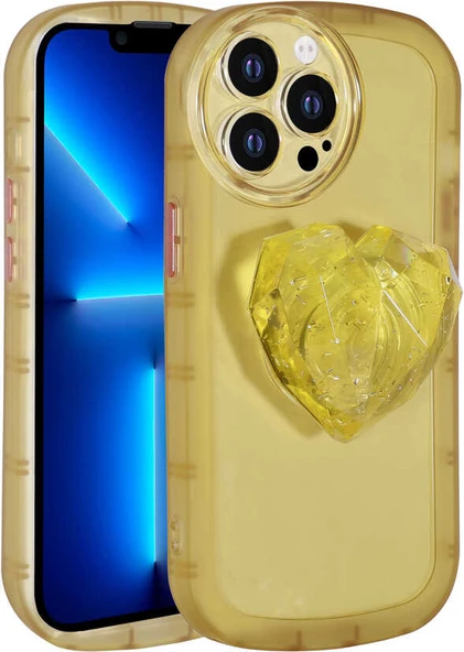 iPhone 13 Pro Uyumlu Kamera Korumalı Pop Soketli Renkli Mnc Ofro Kapak-Sarı ürün görseli 1
