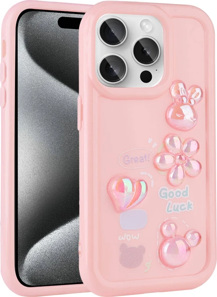 iPhone 14 Pro Uyumlu Kabartma Figürlü Parlak Mnc Toys Silikon Kapak-Pembe ürün görseli 1