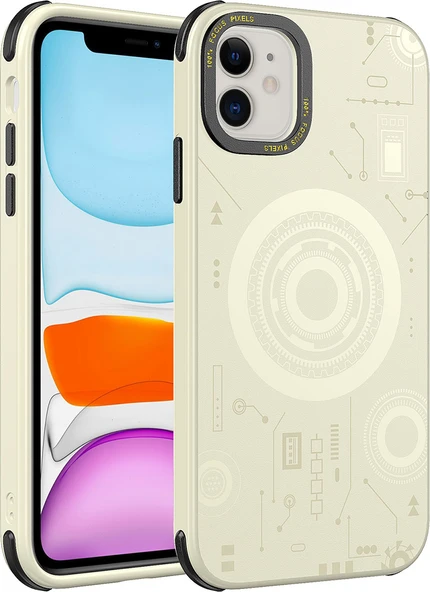 iPhone 11 Uyumlu Mnc Wireless Şarj Özellikli Desenli Hot Kapak-Gold ürün görseli 1
