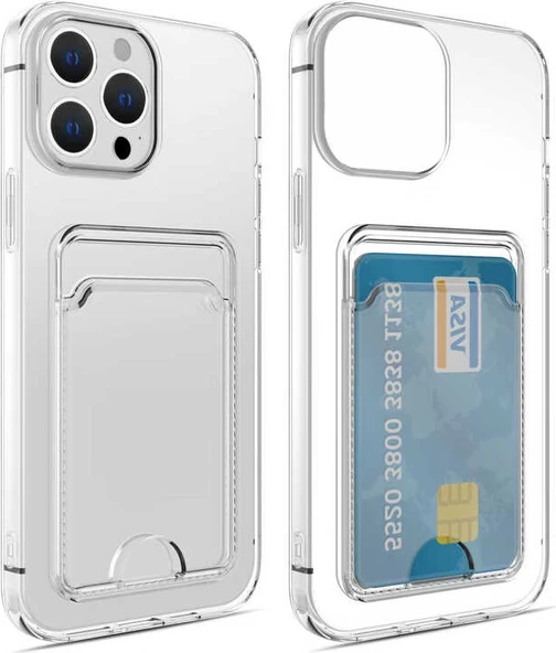 iPhone 14 Pro Kılıf Kartlıklı Şeffaf Mnc Setra Clear Silikon Kapak-Renksiz ürün görseli 1