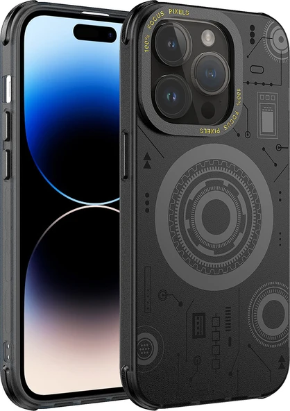 iPhone 14 Pro Max Uyumlu Mnc Wireless Şarj Özellikli Desenli Hot Kapak-Siyah ürün görseli 1