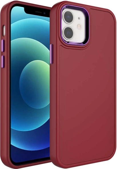 iPhone 11 Uyumlu Metal Çerçeve ve Buton Tasarımlı Sert Mnc Botox Kapak-Koyu Mor ürün görseli 1
