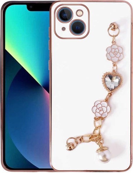 iPhone 13 Kılıf El Tutamaçlı Kamera Korumalı Mnc Taka Silikon Kapak-Beyaz ürün görseli 1