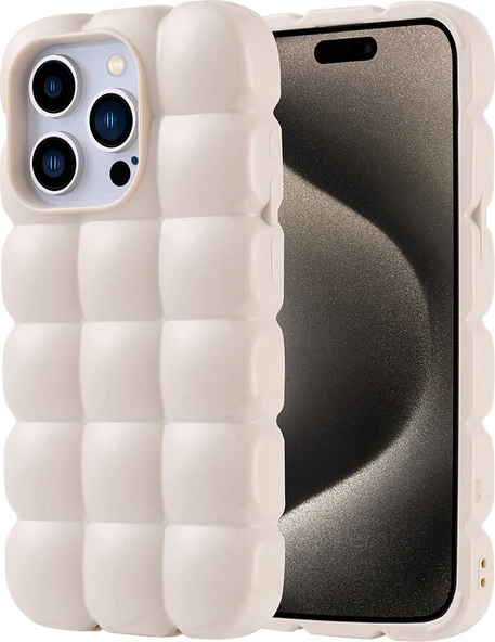 Apple iPhone 15 Pro Kılıf Parlak Esnek Silikon Mnc Dom Dom Kapak-Beyaz ürün görseli 1