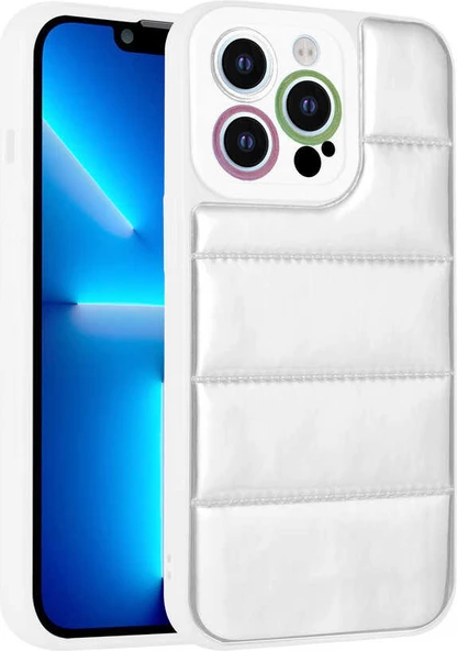 iPhone 13 Pro Max Uyumlu Kamera Korumalı Airbagli Renkli Mnc Seksek Kapak-Gümüş ürün görseli 1