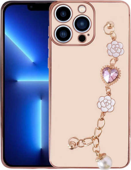 iPhone 13 Pro Kılıf El Tutamaçlı Kamera Korumalı Mnc Taka Silikon Kapak-Pembe ürün görseli 1
