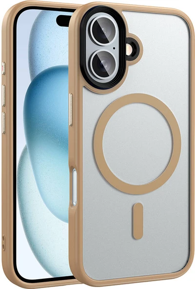 Apple iPhone 16 Kılıf Mat Arka Yüzey Wireless Şarj Özellikli Mnc Flet Magsafe Kapak-Rose Brown ürün görseli 1