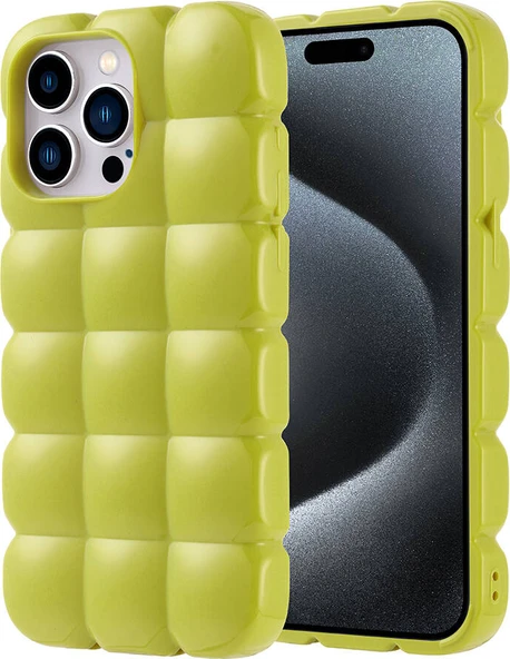 Apple iPhone 15 Pro Max Kılıf Parlak Esnek Silikon Mnc Dom Dom Kapak-Yeşil ürün görseli 1