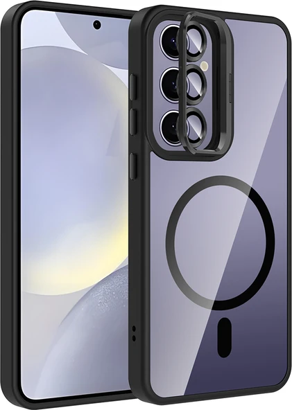 Galaxy S24 Plus Kılıf Standlı ve Kamera Lens Hediyeli M-Safe Şarj Özellikli Mnc Etro Kapak - Siyah ürün görseli 1