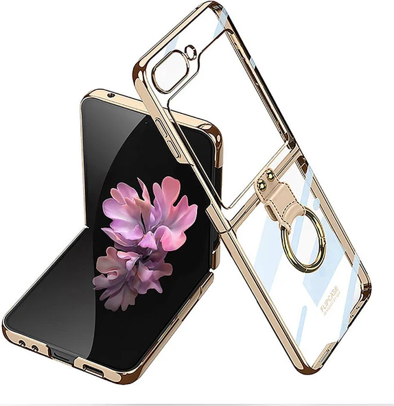 Galaxy Z Flip 6 Kılıf Mnc Yüzüklü Kıpta Kapak-Gold ürün görseli 1