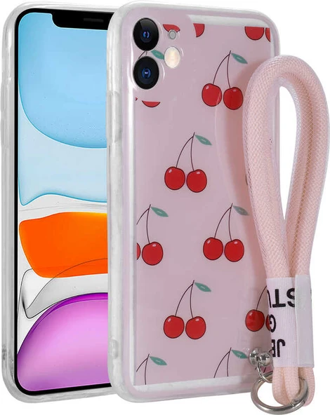iPhone 11 Uyumlu Desenli El Askılı Ipli Mnc Astana Silikon Kapak-Kiraz ürün görseli 1