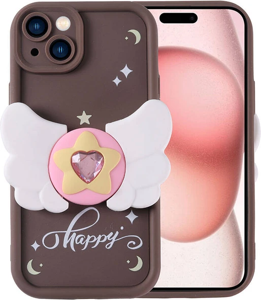 Apple iPhone 15 Kılıf Kamera Korumalı Figür Tasarımlı Mnc Kapya Kapak-Koyu Kahve ürün görseli 1