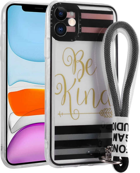 iPhone 11 Uyumlu Desenli El Askılı Ipli Mnc Astana Silikon Kapak-Be Kind ürün görseli 1