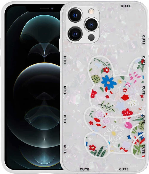 iPhone 12 Pro Kılıf Desenli Sert Silikon Mnc Mumila Kapak-White Rabbit ürün görseli 1