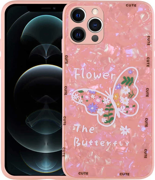 iPhone 12 Pro Uyumlu Desenli Sert Silikon Mnc Mumila Kapak-Pink Flower ürün görseli 1