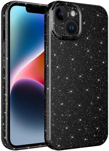 iPhone 13 Uyumlu Kamera Korumalı Simli Lüks Mnc Koton Kapak-Siyah ürün görseli 1